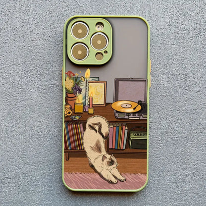 Retro Cat Vinyl Record iPhone Case – Aesthetic Cozy Cover