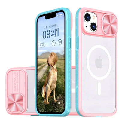 Slide Camera Lens MagSafe Case – Acrylic Wireless Charging | iPhone 7–15 Series