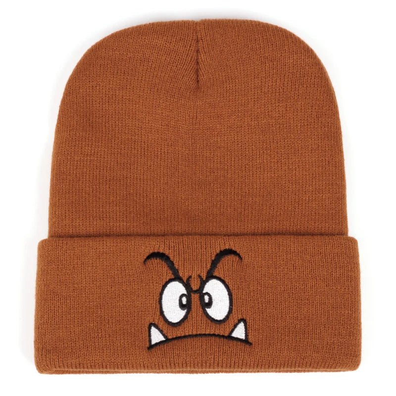 Angry Face Embroidered Knit Beanie – Unisex Winter Hat