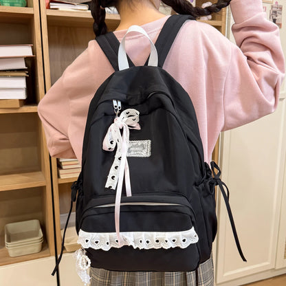 Lace Bow Nylon Backpack – Women's Cute Aesthetic School Bag
