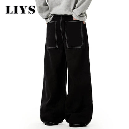 Black Baggy Wide Leg Jeans – Unisex Retro Denim Pants