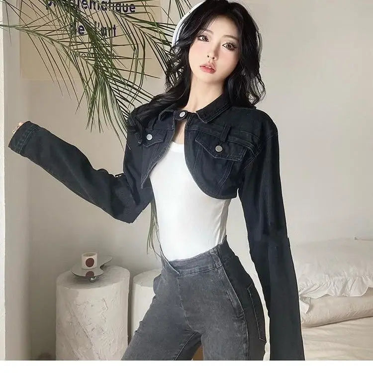 Women's Short Denim Jacket – Cropped Waisted Streetwear Cardigan