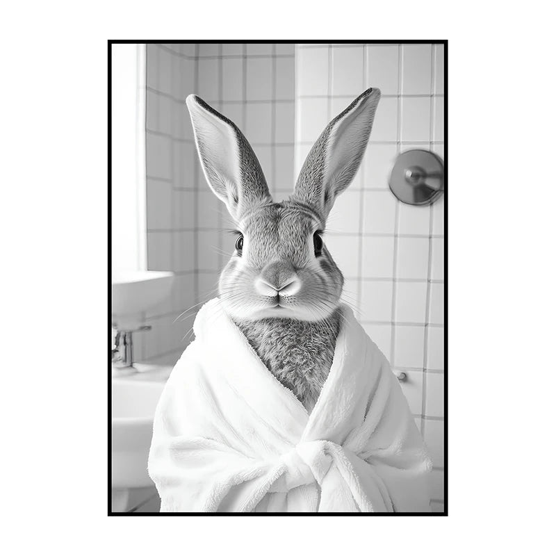 Funny Animal Bathroom Wall Art Poster – Quirky Wildlife in Bathrobe Print