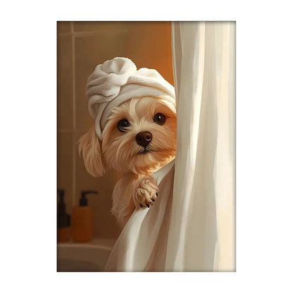Funny Dog Bathroom Poster – Schnauzer in Bathrobe Wall Art Print