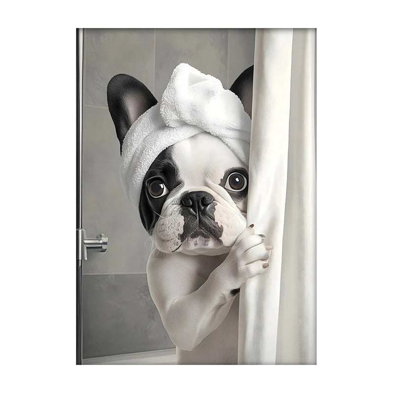 Cute Dog Bathroom Wall Art Poster – Funny Shower Print
