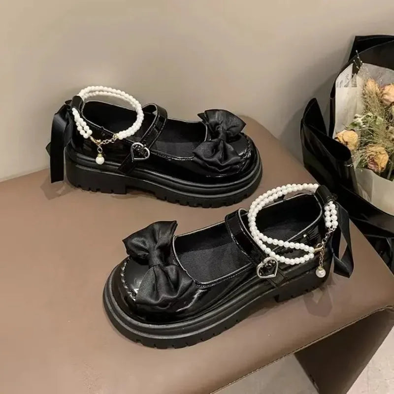 Lolita Platform Mary Jane Shoes – Bow & Pearl Ankle Strap