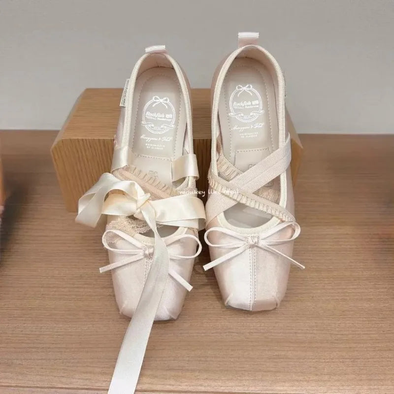 Butterfly Bow Ballet Flats – Women's Cross-Strap Mary Jane Shoes
