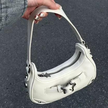 Vintage Korean Casual Cute White Star Shoulder Underarm Tote Bag
