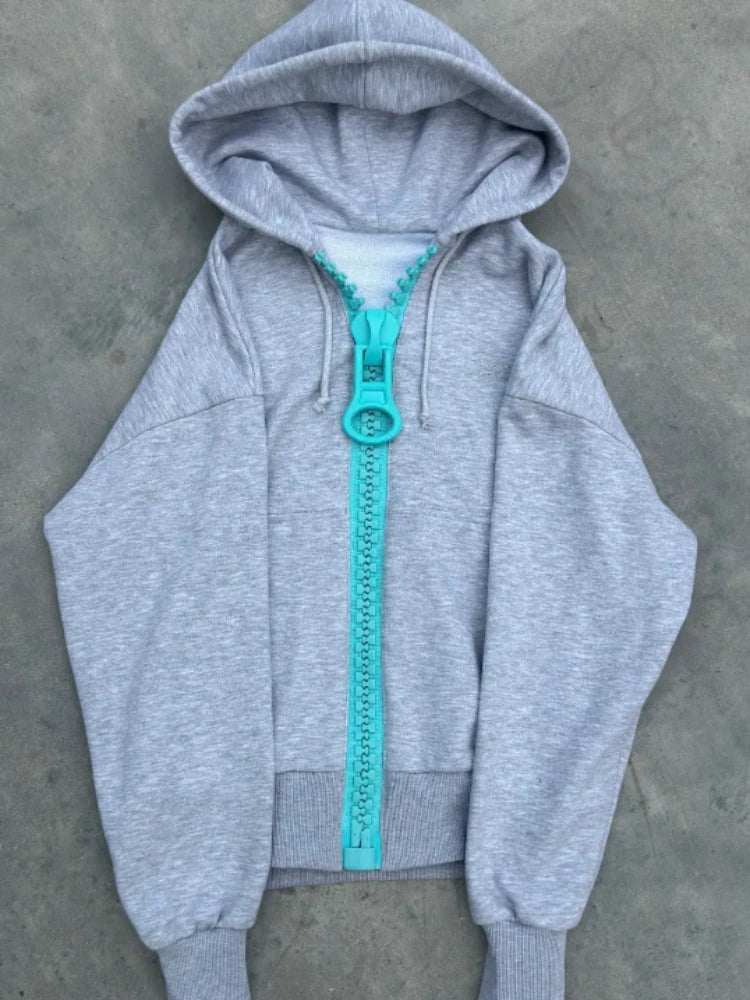 Mens Hoodie Oversized Zipper Streetwear Sweatshirt Harajuku Unisex Loose Fit Couple Style Casual
