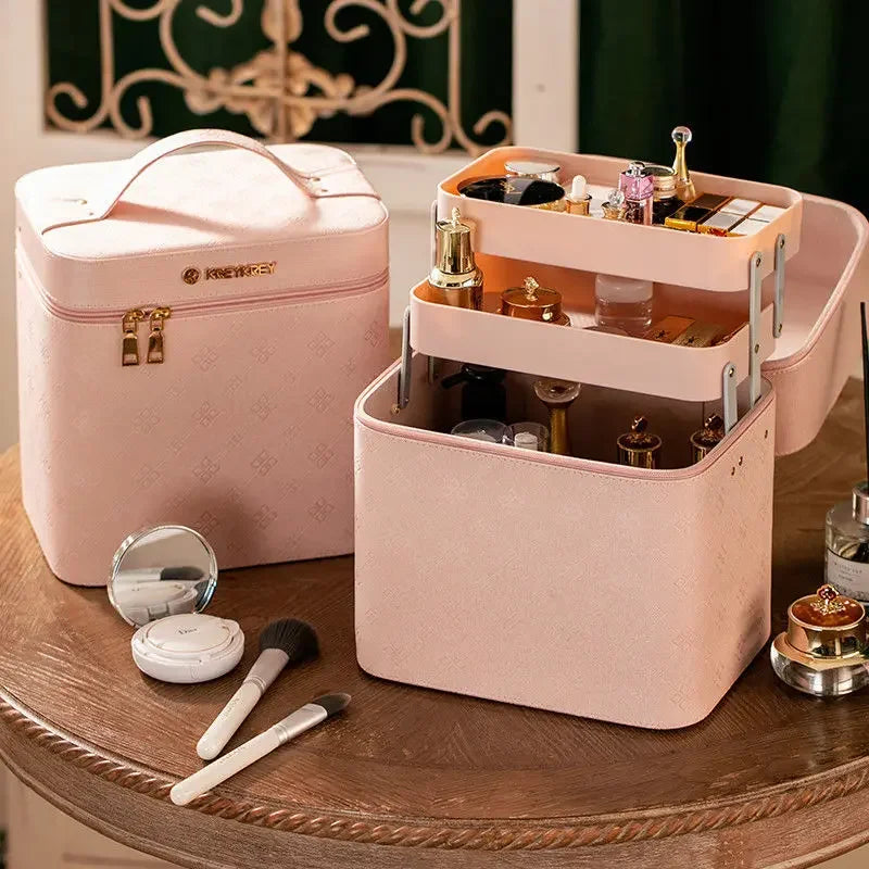 Large Professional Makeup Bag with Mirror – Cosmetic Organizer Case