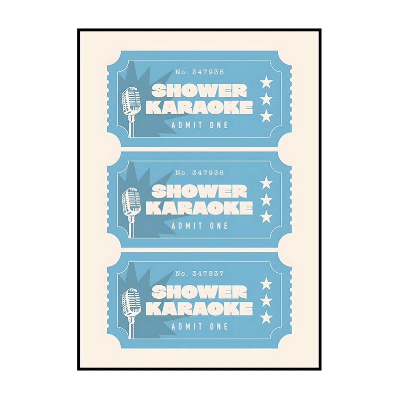 Shower Karaoke Admit One Poster – Funny Retro Bathroom Wall Art