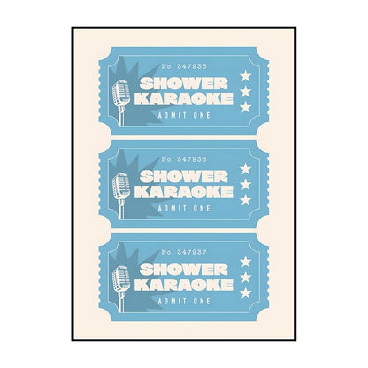 Shower Karaoke Admit One Poster – Funny Retro Bathroom Wall Art