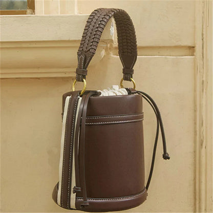 PU Leather Bucket Bag – Women's Woven Handle Crossbody