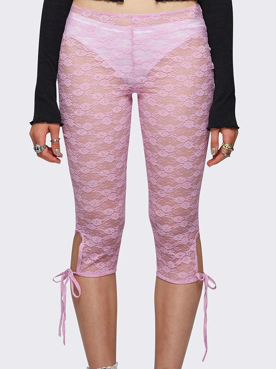 Lace Capri Pants for Women – See-Through Bandage Streetwear