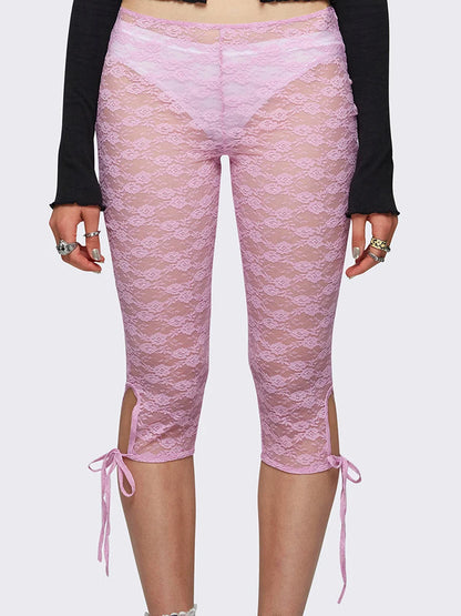 Lace Capri Pants for Women – See-Through Bandage Streetwear