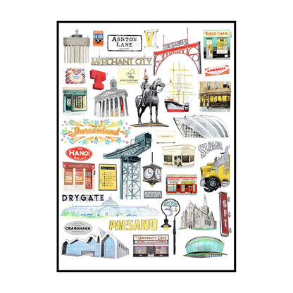 Glasgow Bookshops Wall Art Poster – Watercolor Illustrated Print