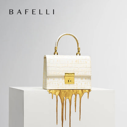 Genuine Leather Shoulder Handbag with Gold Hardware