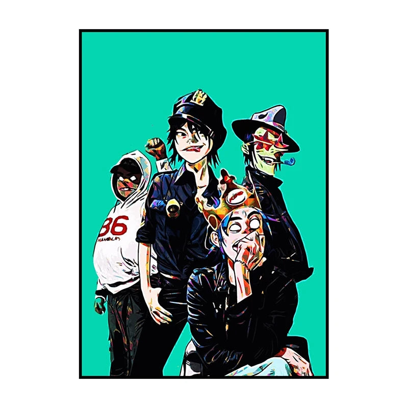 Gorillaz Poster – Anime Rock Band Wall Art Print for Music Fans