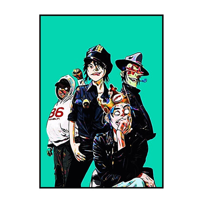 Gorillaz Poster – Anime Rock Band Wall Art Print for Music Fans