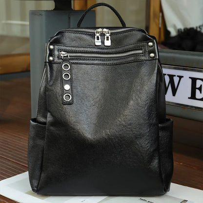 Genuine Cowhide Leather Backpack – Large Capacity Retro
