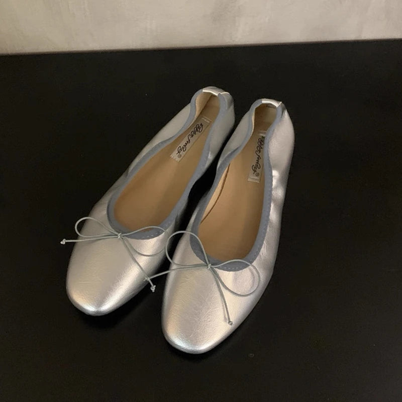 Women's Ballet Flat Shoes with Bow – Elegant Slip-On Flats
