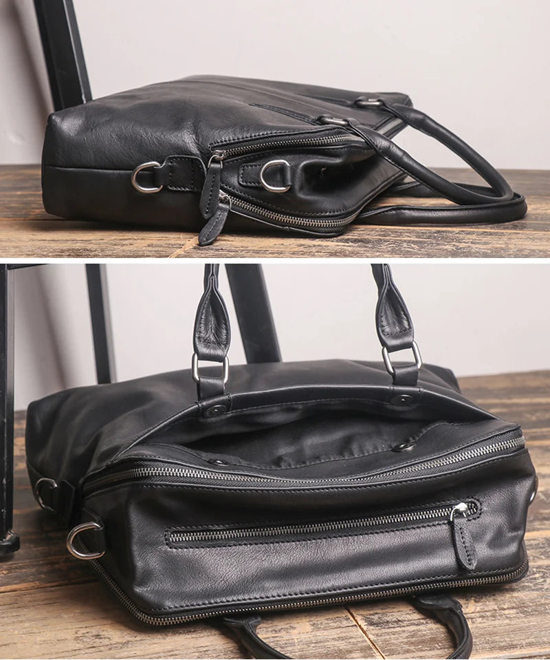 Genuine Leather Men's Briefcase – 14" Laptop Business Bag