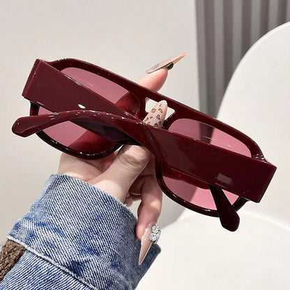 Double Bridges Square Sunglasses Women Candy Color Retro Wide Legs Men Sun Glasses Shades Uv400