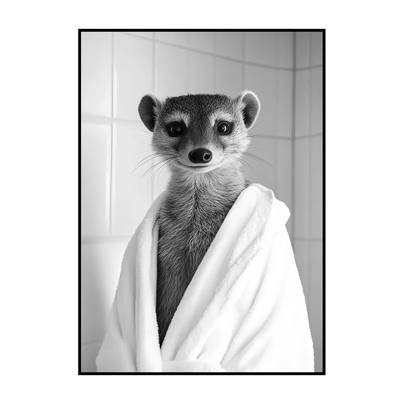 Funny Animal Bathroom Wall Art Poster – Quirky Wildlife in Bathrobe Print