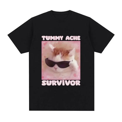 Funny Cat Meme T-Shirt – I Survived Today's Tummy Ache