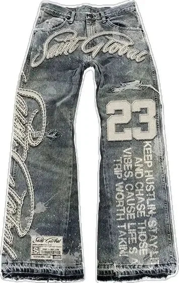 Wide Leg Cargo Denim Jeans – Men's Hip Hop Streetwear Pants
