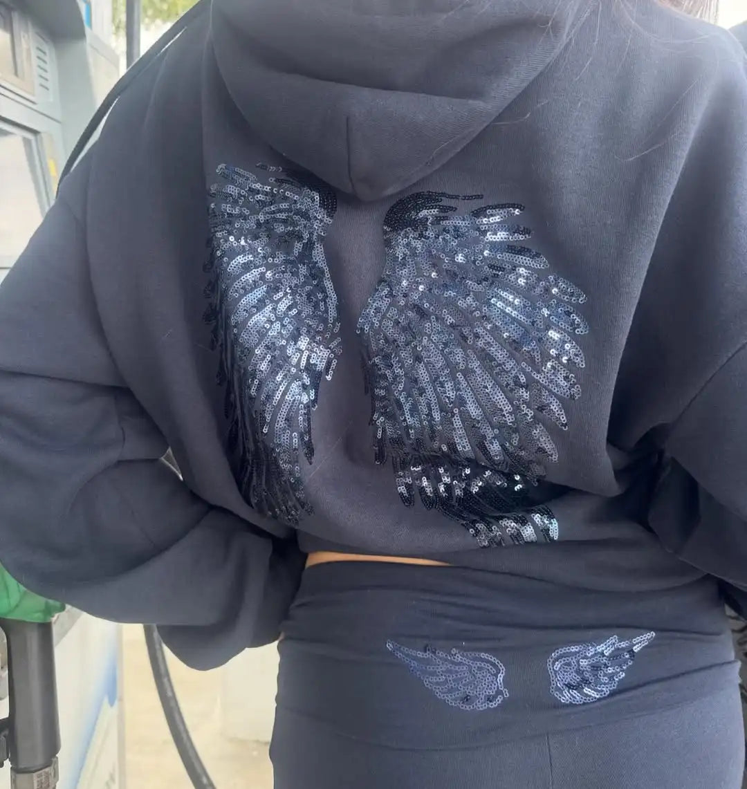 Sequin Angel Wings Hoodie – Women's Oversized Grunge Sweatshirt