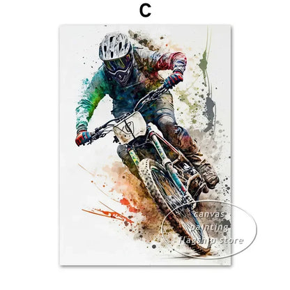 Mountain Bike Watercolor Wall Art Print Cycling Poster