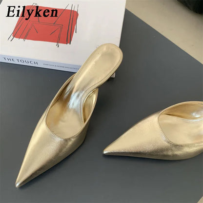 Eilyken Pointed Toe Mule Heels – Women's Low Heel Slip-On Dress Sandals
