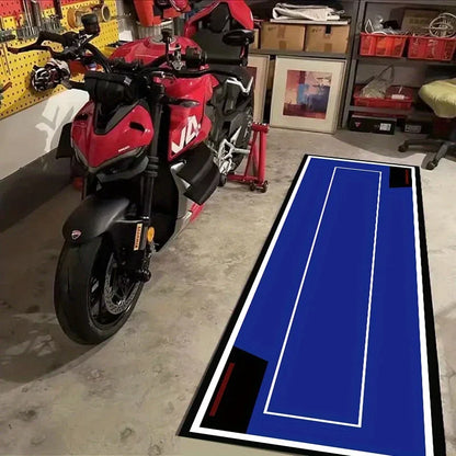 Motorcycle Runner Rug – Anti-Slip Racing Design Long Carpet for Garage & Bedroom