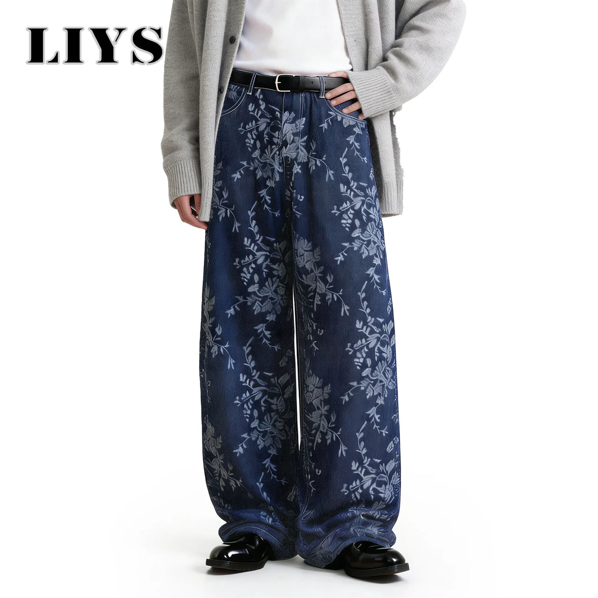 Orchid Jacquard Baggy Wide Leg Jeans – Korean Retro Denim