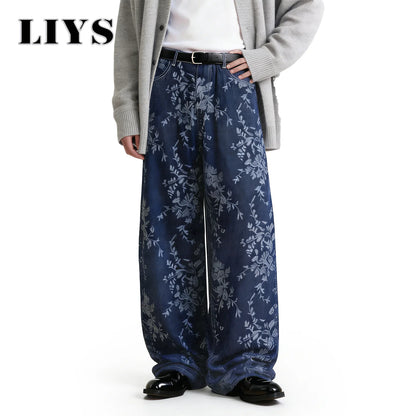 Orchid Jacquard Baggy Wide Leg Jeans – Korean Retro Denim