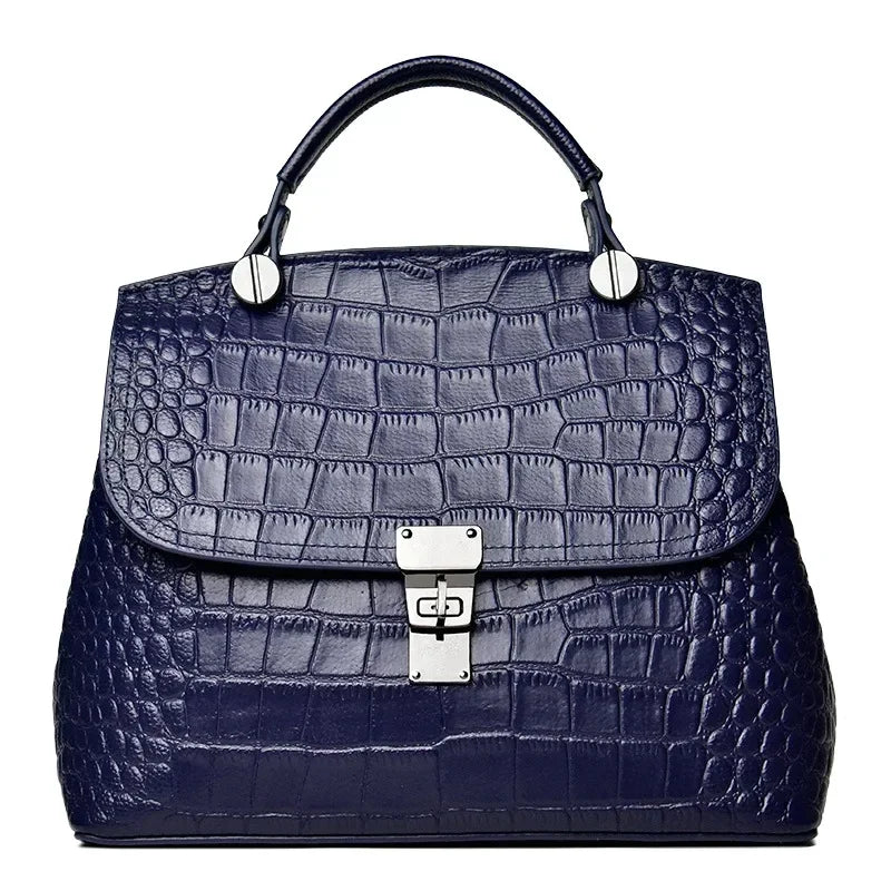 Alligator-Embossed Genuine Leather Women's Satchel Handbag