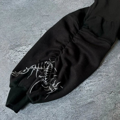 Y2K Gothic Graphic Hoodie Women Harajuku Streetwear Loose Zip-Up Sweatshirt