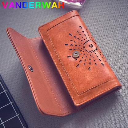 Vintage Long Short Wallet Bag Leather Purses Retro Card Holder Female Clutch Case Party Pouch Phone