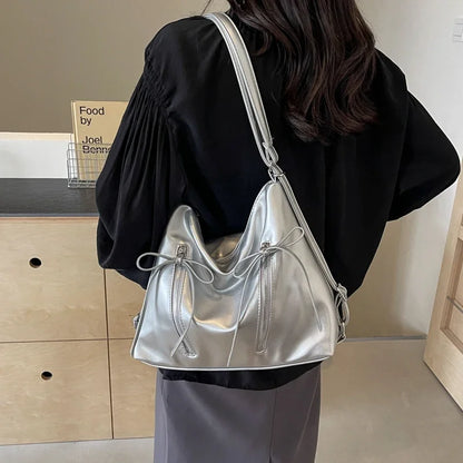 Bow Detail PU Leather Shoulder Bag for Women