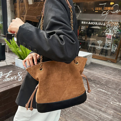 Faux Suede Tote Bag – Women's Chain Shoulder Handbag