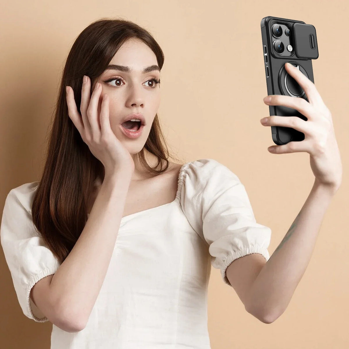 Magnetic Ring Stand Case for Redmi Note 13 Pro 5G 4G | Slide Camera Cover
