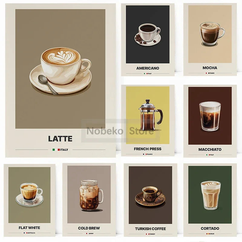 Italian Coffee Minimalist Poster | Cappuccino Espresso Latte Wall Art Print