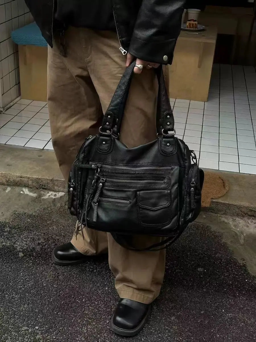 Vintage Black Women High Street Pocket Chic Y2k Handbag
