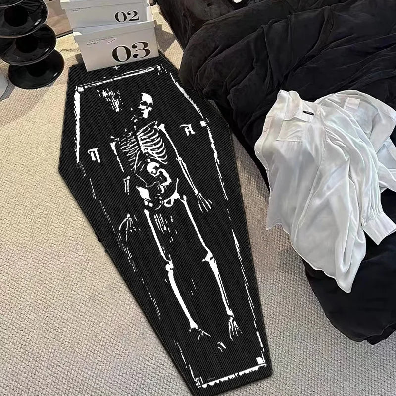 Gothic Skull Coffin Rug – Halloween Non-Slip Floor Mat