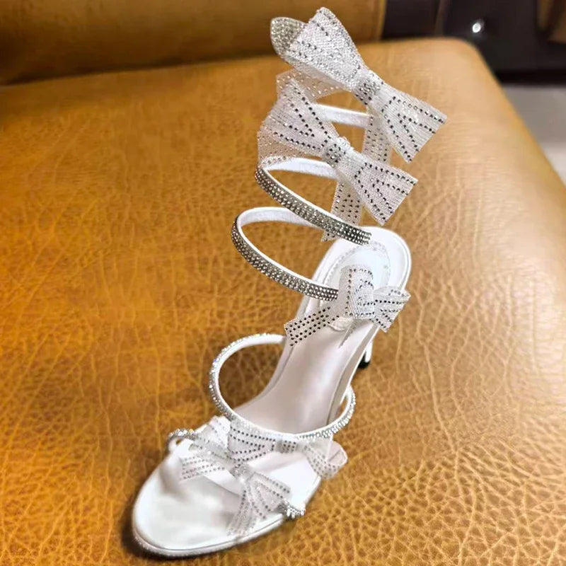 Eilyken Crystal Butterfly Wrap Ankle Strap Stiletto Sandals – Women's Open Toe Heels