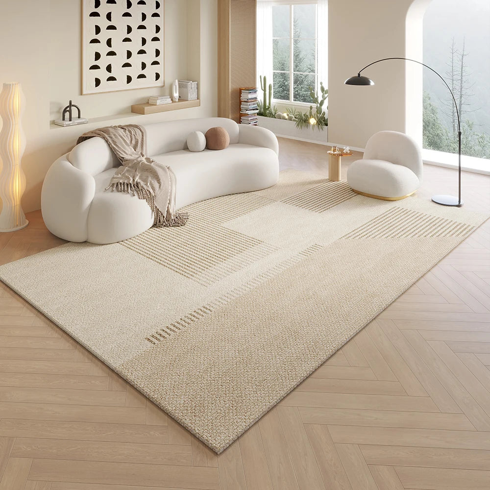 Cream Minimalist Area Rug – Soft Textured Living Room Carpet
