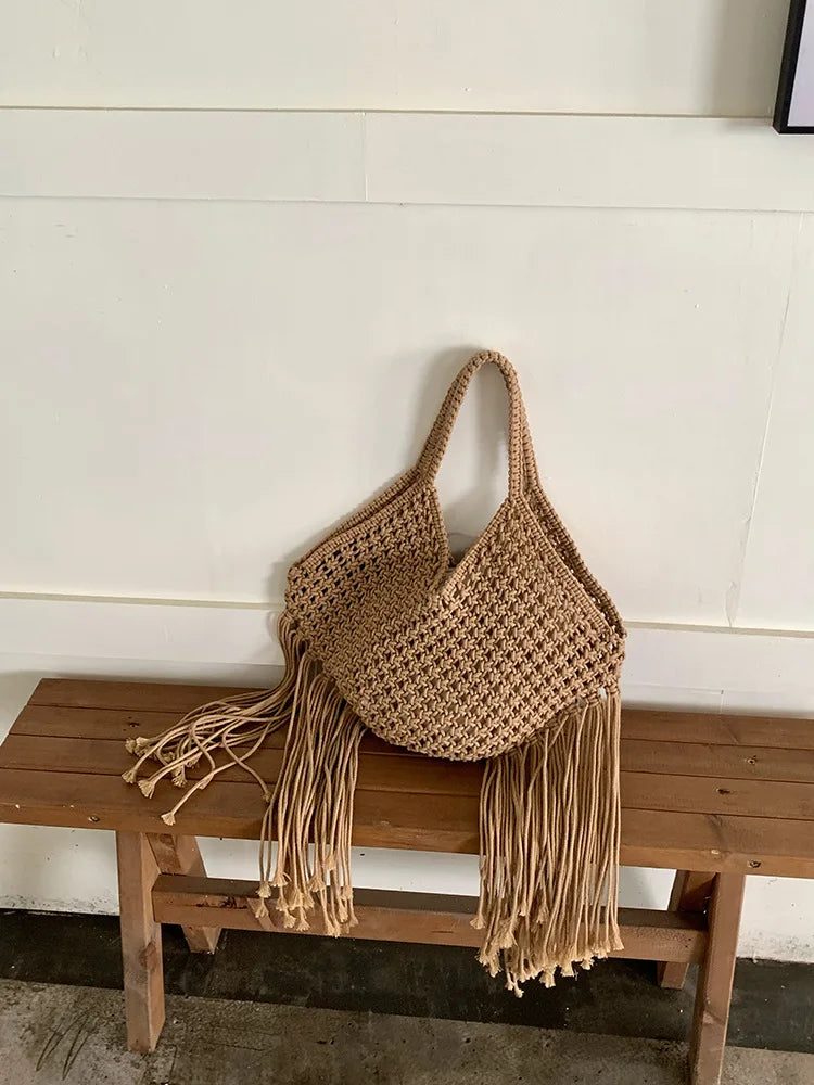 Straw Weave Tassel Tote Bag – Large Capacity Beach Shoulder Bag for Women