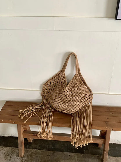 Straw Weave Tassel Tote Bag – Large Capacity Beach Shoulder Bag for Women