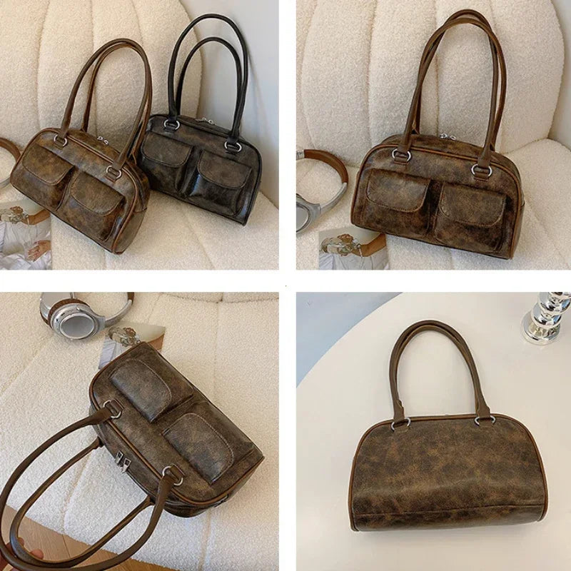 Retro Small Double Pockets Shoulder Bags